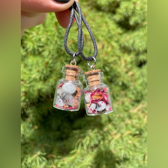 Rainbow Moonstone Rose Petal Spell Bottle Necklace | HandCrafted Crystal Jewelry - Picture 1 of 4